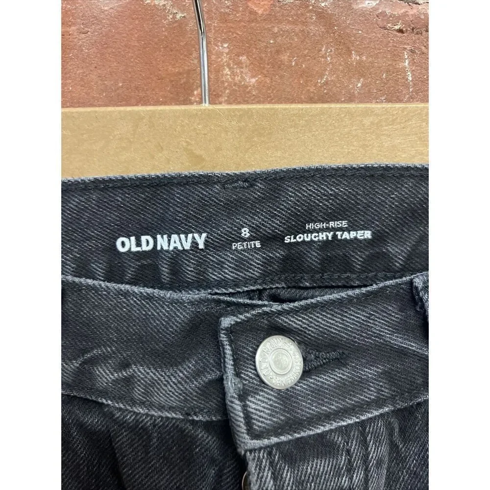 Womens Old Navy High Rise Slouchy Tapered Jean Black 8 Petite NWT